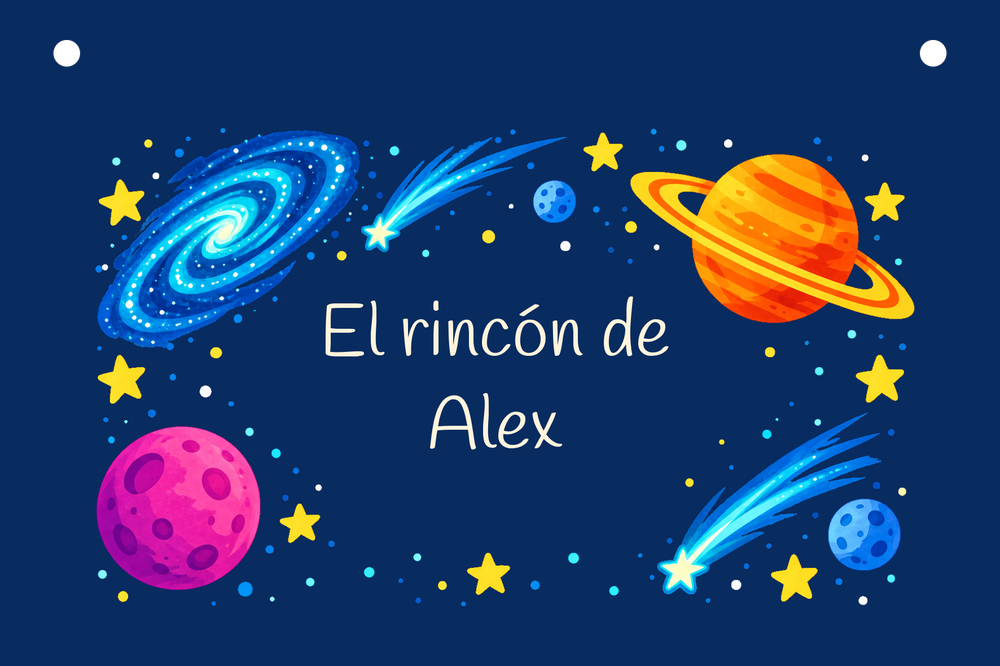 Pré-visualização digital da placa El rincón de Alex com Cosmos eléctrico.