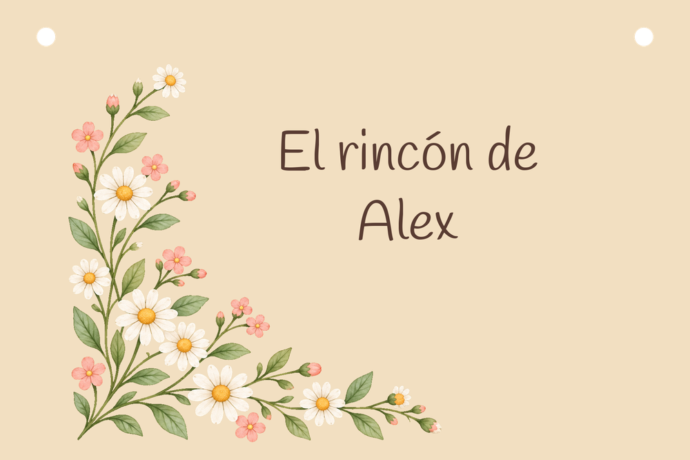 Pré-visualização digital da placa El rincón de Alex com Margaritas pastel.