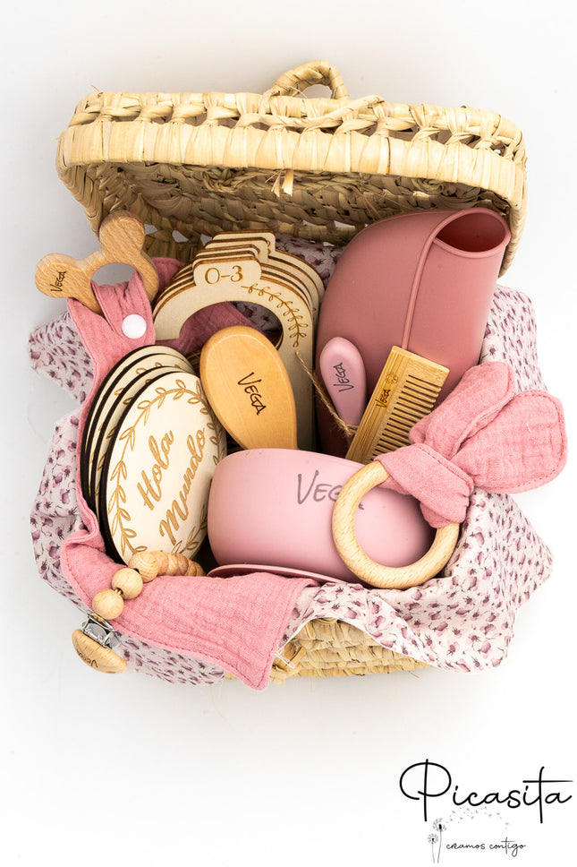 Cesta de Bebé Rosa Personalizada