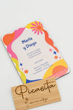 Invitación de boda personalizada en madera contrachapada, diseño 6