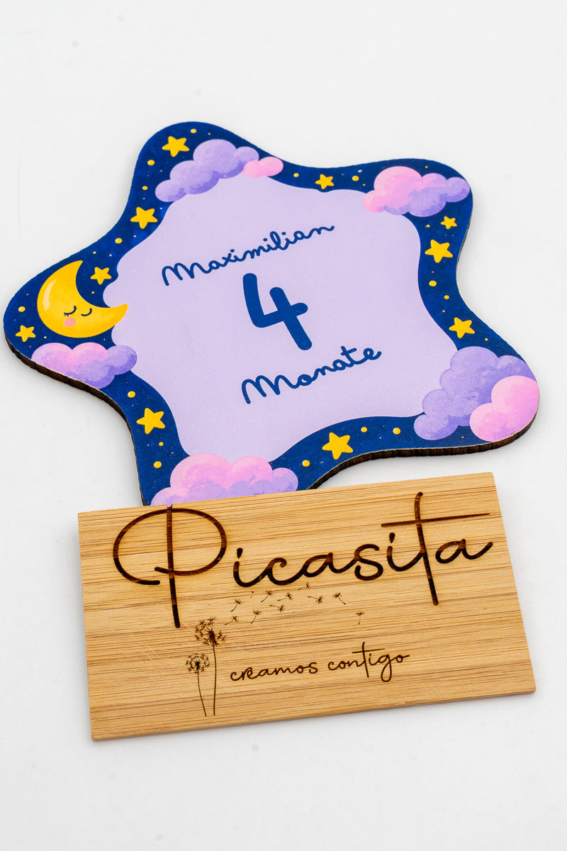 Placa dos meses para bebé em madeira personalizada