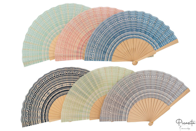 Abanicos de Madera y Tela Estampados Personalizados Estampado Discreto