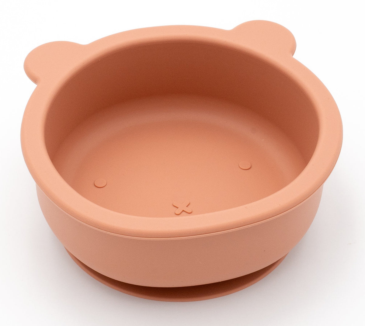 Taça de silicone em forma de ursinho, cor argila, com ventosa integrada