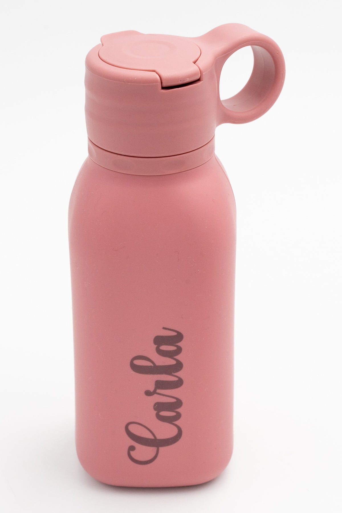 Garrafa de silicone rosa-escuro personalizada com nome