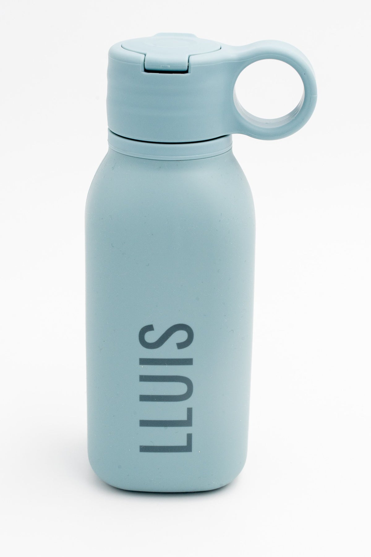 Garrafa de silicone azul-acinzentada de 450 ml com pega circular