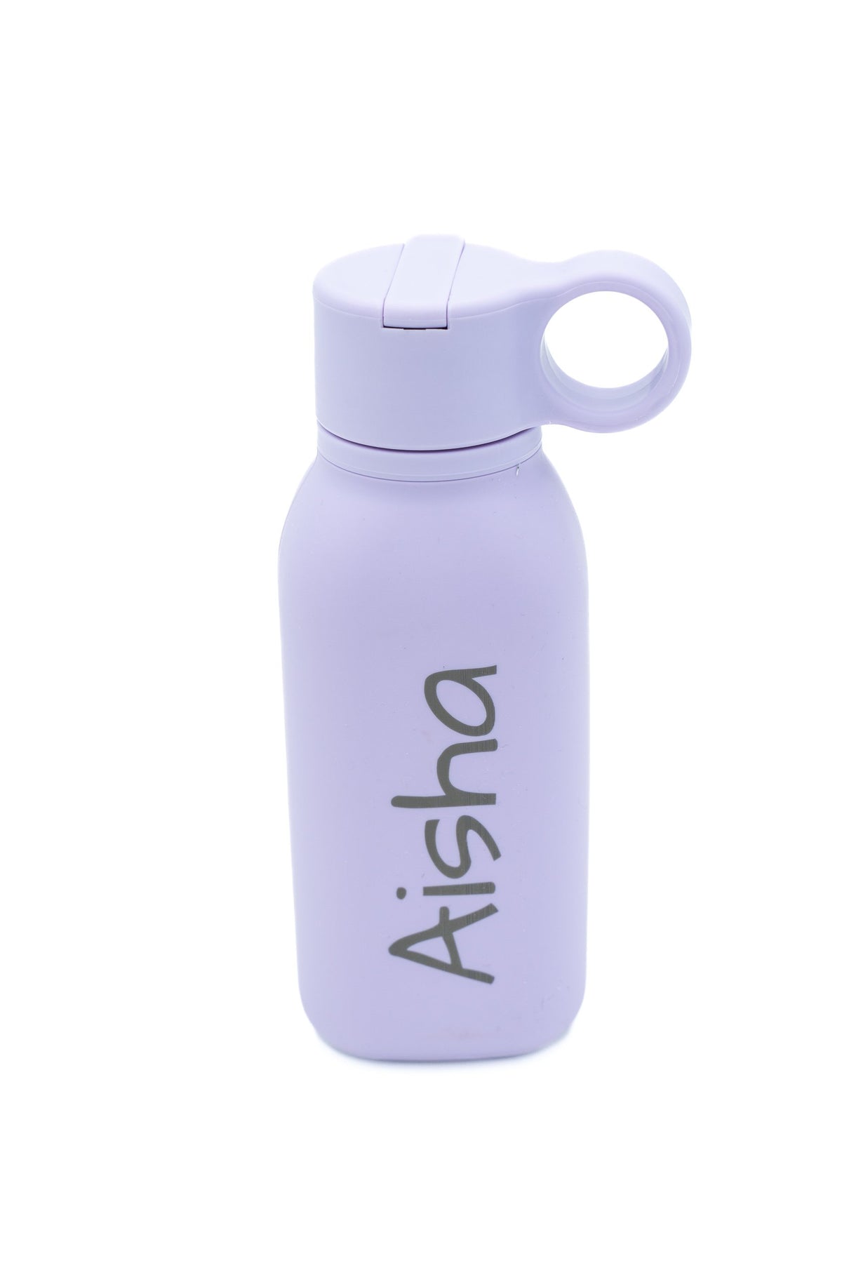 Garrafa de silicone lilás-claro personalizada com nome