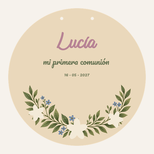 Pré-visualização da placa redonda de comunhão de 28 cm · Flor de laranjeira marfim