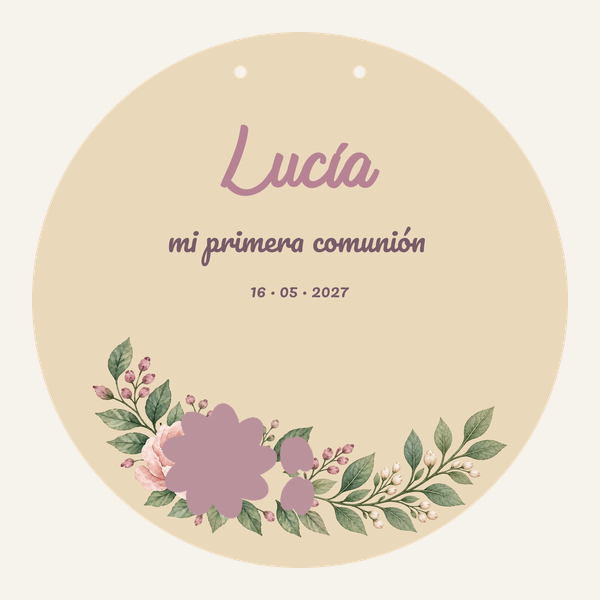 Pré-visualização da placa redonda de comunhão de 28 cm · Peónia e sálvia