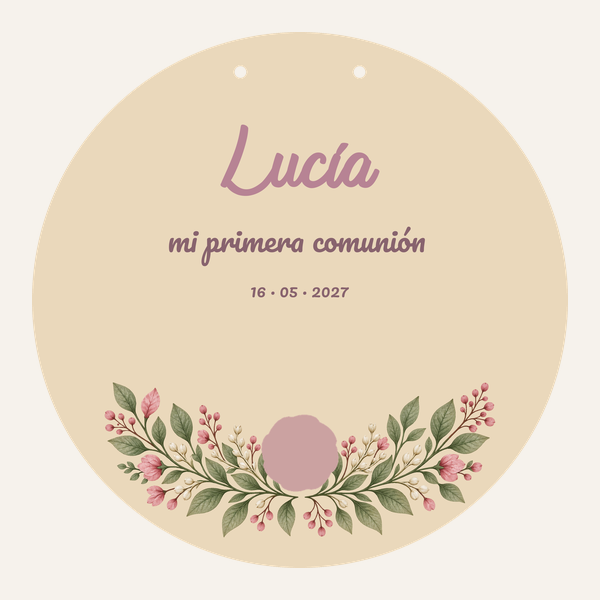 Pré-visualização da placa redonda de comunhão de 28 cm · Rosa herdada