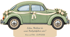 Simulação de placa de contraplacado de 3 mm para motorista de casamento a cores, Volkswagen Escarabajo, personalizada para Lukas.