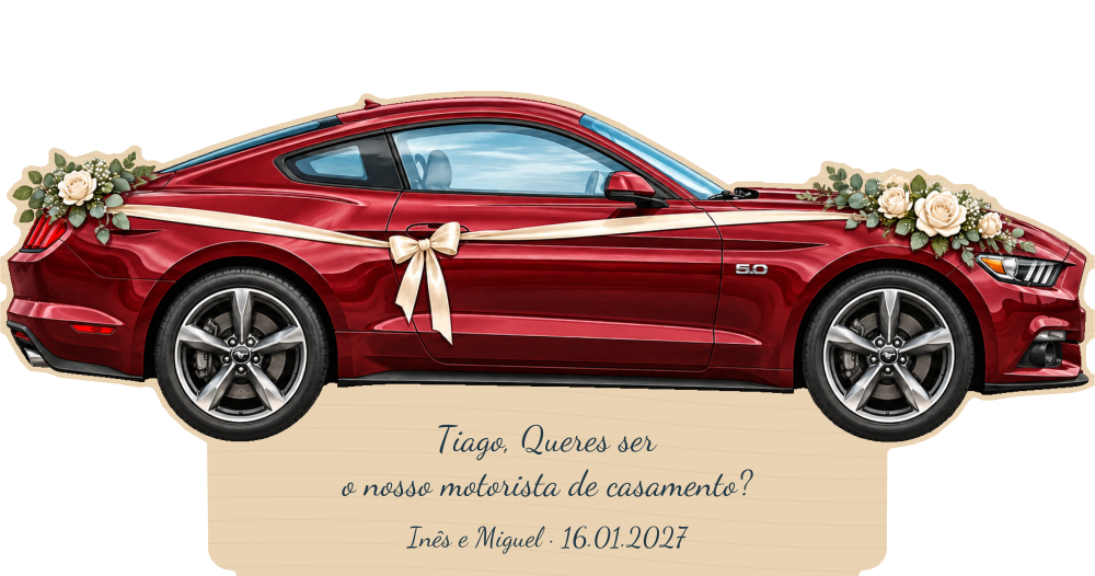 Simulação de placa de contraplacado de 3 mm para motorista de casamento a cores, Ford Mustang GT, personalizada para Tiago.