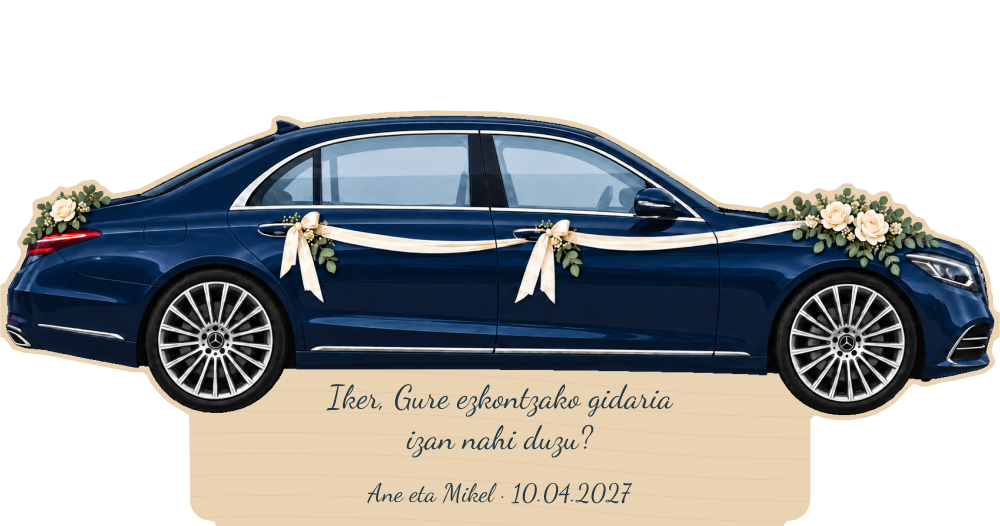 Simulação de placa de contraplacado de 3 mm para motorista de casamento a cores, Mercedes Clase S, personalizada para Iker.