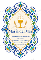 Invitación de Primera Comunión Talavera sacramental · María del Mar