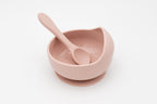 Taça rosa-clara com ventosa e colher de silicone