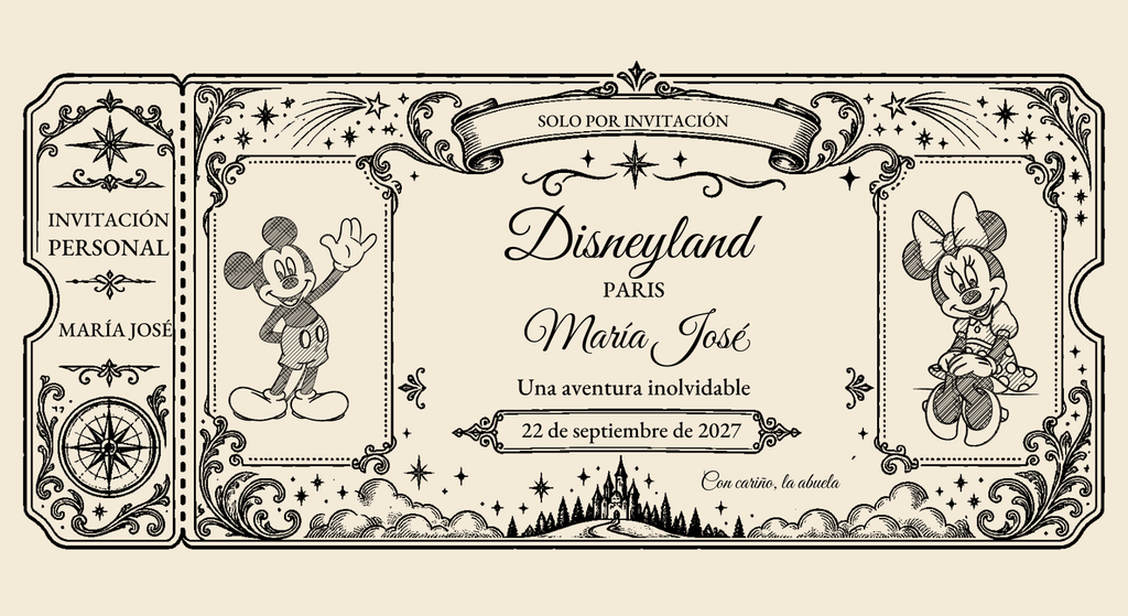 Vista digital do bilhete personalizado: Vintage Clássico · Disneyland Paris.