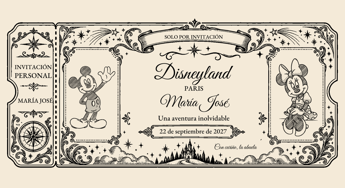 Vista digital do bilhete personalizado: Vintage Clássico · Disneyland Paris.