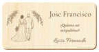 Simulação de placa para padrinho de casamento, gravada a laser em contraplacado, cena Acompanhamento ao altar, Jose Francisco e Luisa Fernanda, figuras de costas sem rostos.
