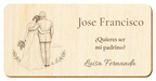 Simulação de placa para padrinho de casamento, gravada a laser em contraplacado, cena Antes do sim, Jose Francisco e Luisa Fernanda, figuras de costas sem rostos.