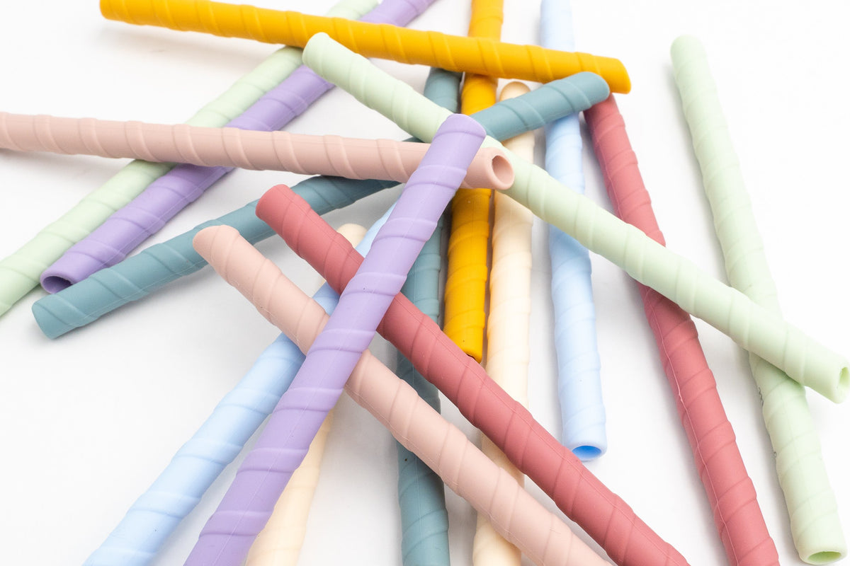Palhinhas de silicone com relevo em espiral em várias cores