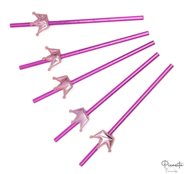 Pajitas para Fiestas y Cumpleaños Corona Rosa (5ud)