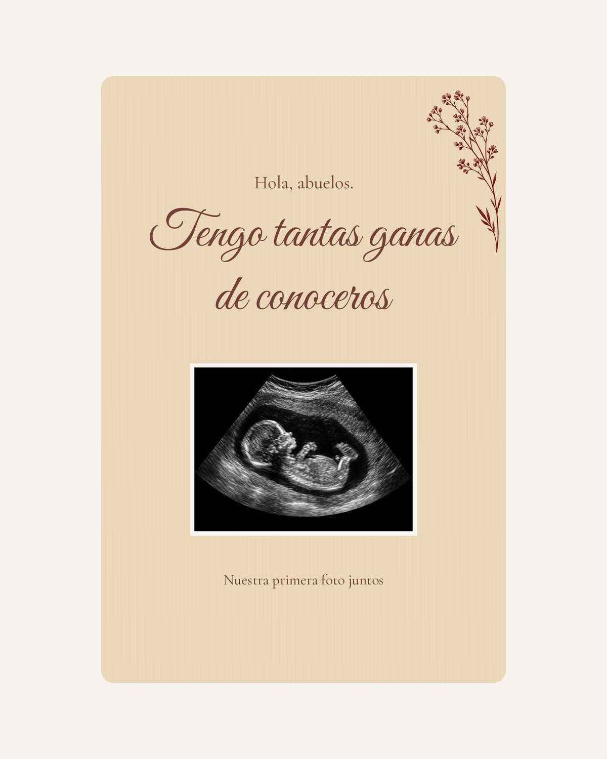 Pré-visualização da placa de madeira Primeira foto para anunciar a gravidez aos avós, com ecografia ilustrativa.