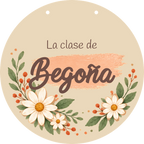 Exemplo de placa em forma de círculo: frente com o nome Begoña.