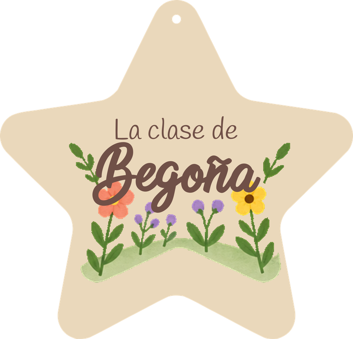 Exemplo de placa em forma de estrela: frente com o nome Begoña.
