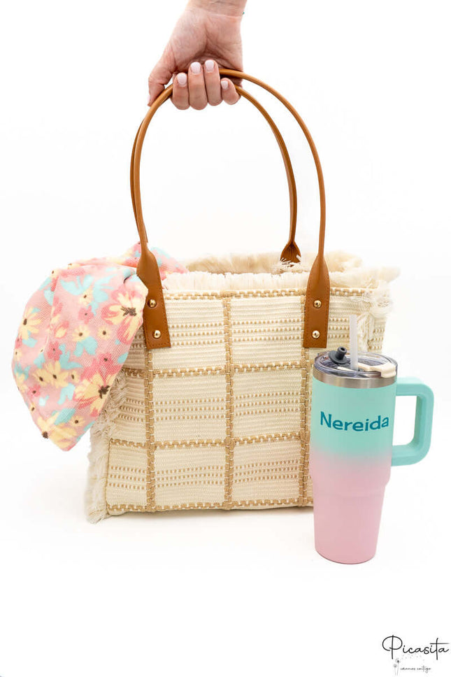 Bolsa Playa Personalizable Algodon Cuadros