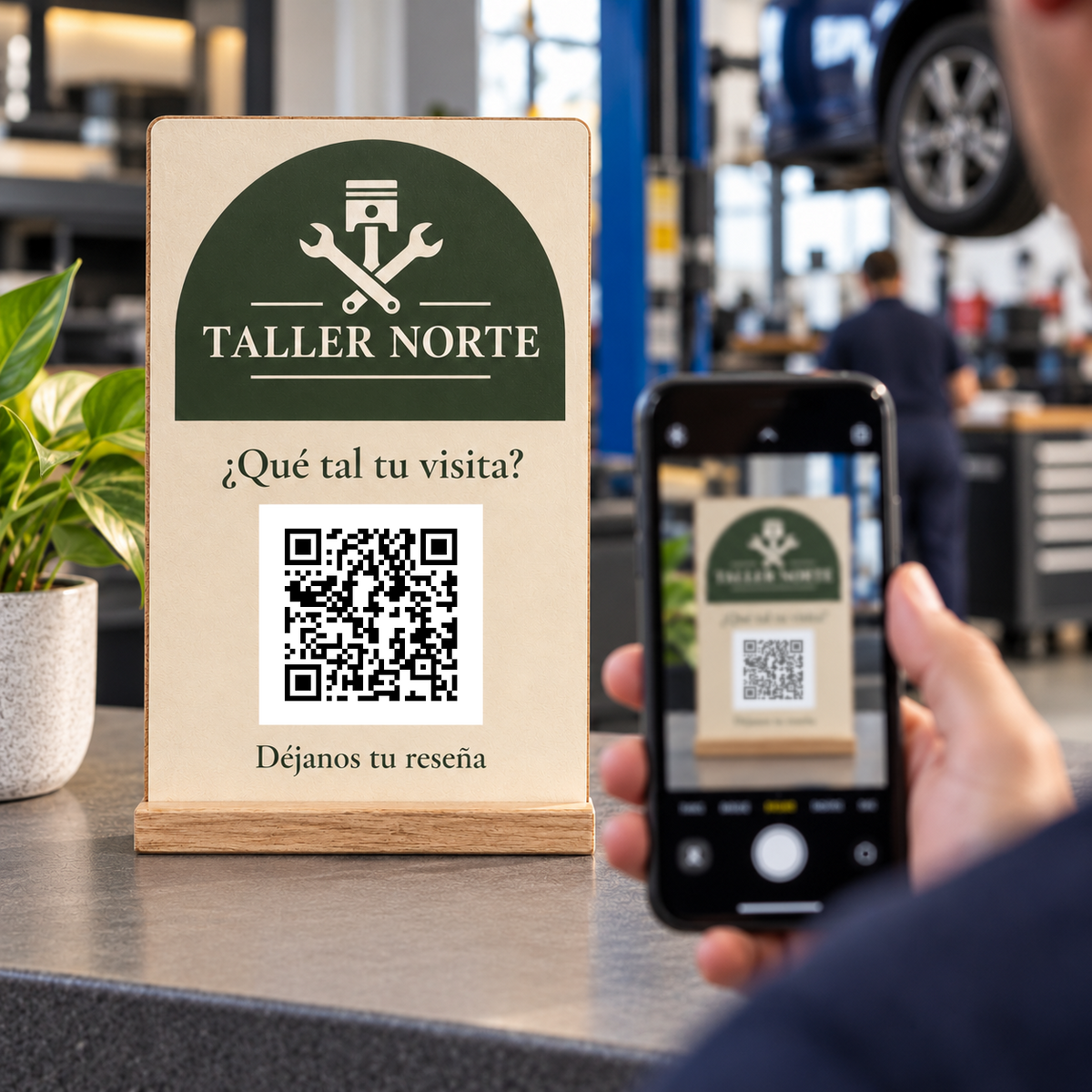Simulação de Placa personalizada com QR para avaliações · vista de utilização