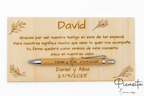Placa de agradecimento gravada a laser para a testemunha David, com esferográfica de bambu
